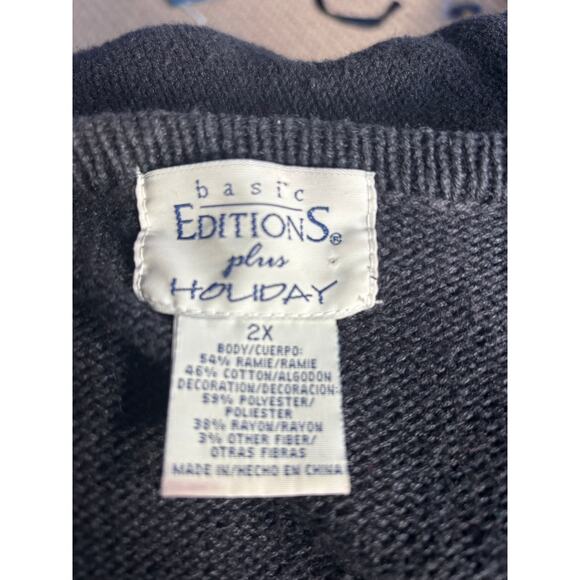 Vintage Holiday Sweater Black Embroidered Embellished Sequin Christmas Vest - Picture 13 of 14